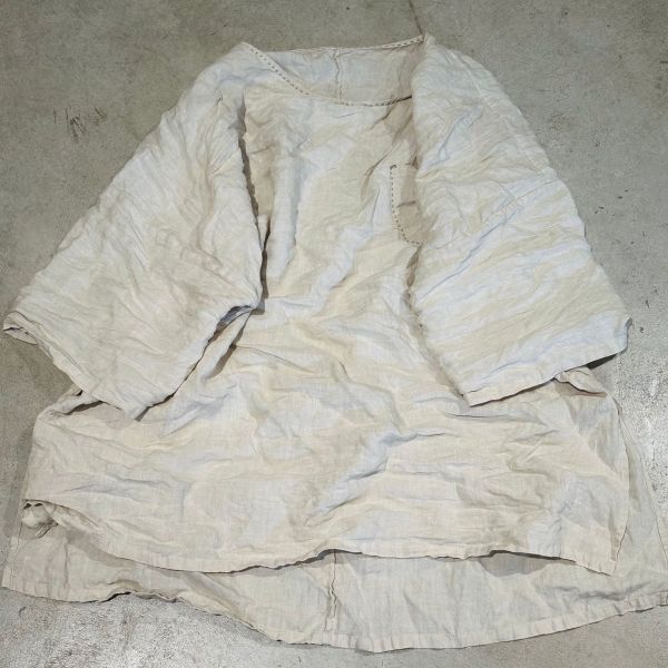 燕燕~夏季新款 全新復古亞麻手工縫線套頭寬鬆半袍前短後長上衣 