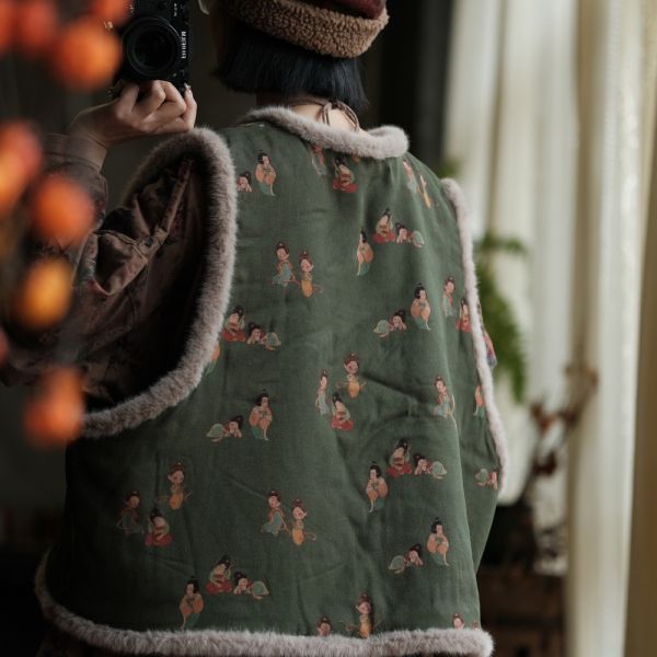 燕燕~復古毛毛夾棉背心棉衣 ab234201 