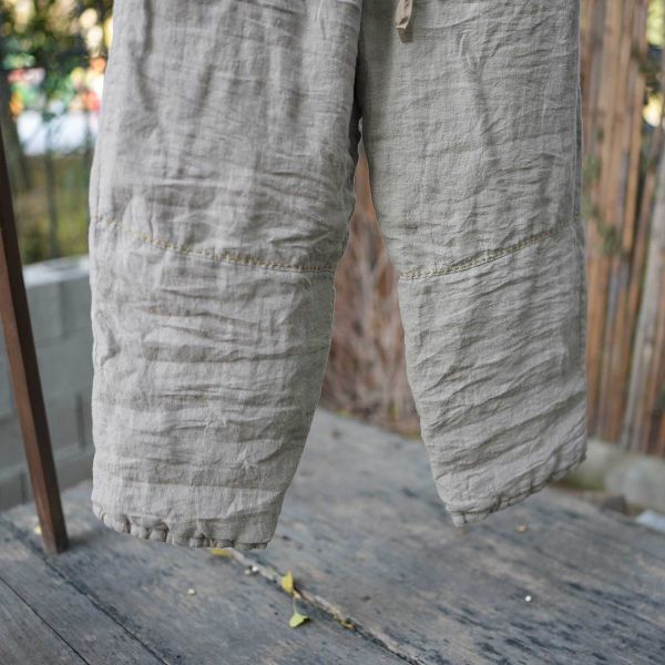 燕燕 冬季厚棉 色織亞麻布 高溫成衣水洗直筒棉褲 寬鬆休閒長褲 