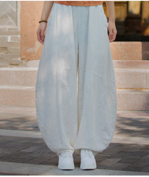燕燕~夏棉麻新品 苧麻  砂炒做舊垂感寬鬆燈籠褲 打坐禪修 太極褲 長褲 民俗風寬褲 