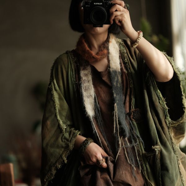 燕燕~秋冬新款 復古文藝手工編織長絨羊毛段染細圍巾 髮帶 abSC08301 