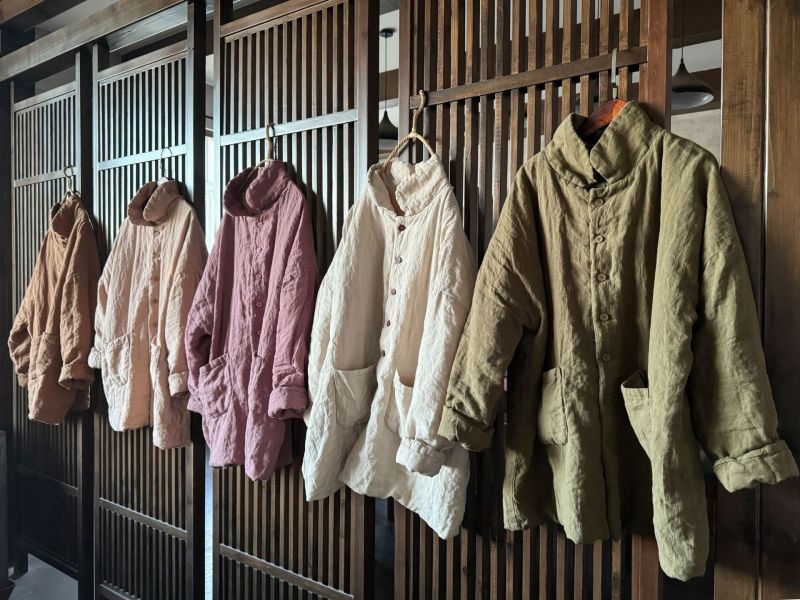 燕燕~秋季新款 （短版）高品質砂洗亞麻棉衣藝術復古寬鬆亞麻棉服中長款夾棉外套 ab438901 