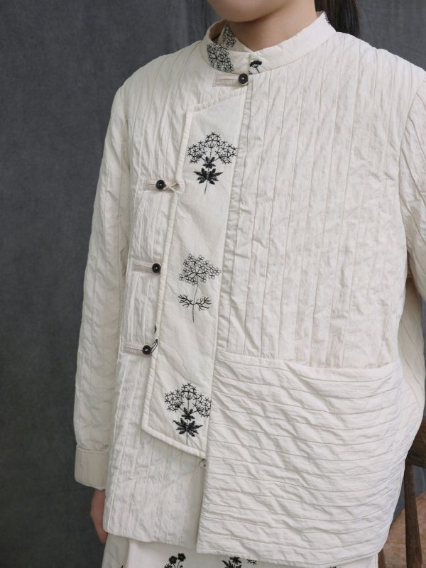 燕燕~秋冬款 復古新中式拼接繡花 偏襟加厚棉服棉衣上衣 外套  ab2327801 