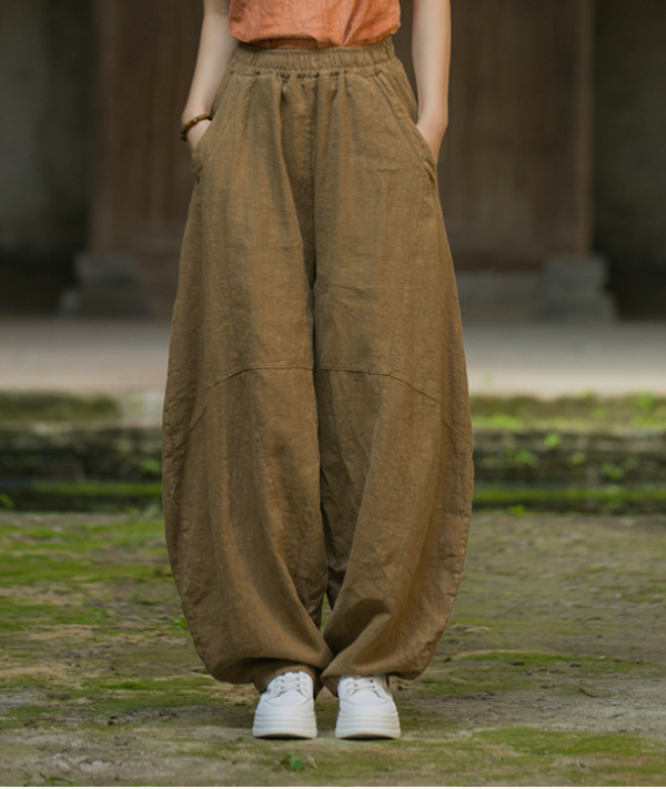 燕燕~夏棉麻新品 苧麻  砂炒做舊垂感寬鬆燈籠褲 打坐禪修 太極褲 長褲 民俗風寬褲 
