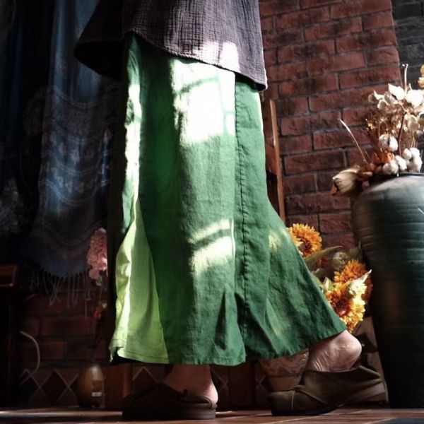 燕燕～純亞麻 做舊雪花洗色織大擺長裙。ab203501 