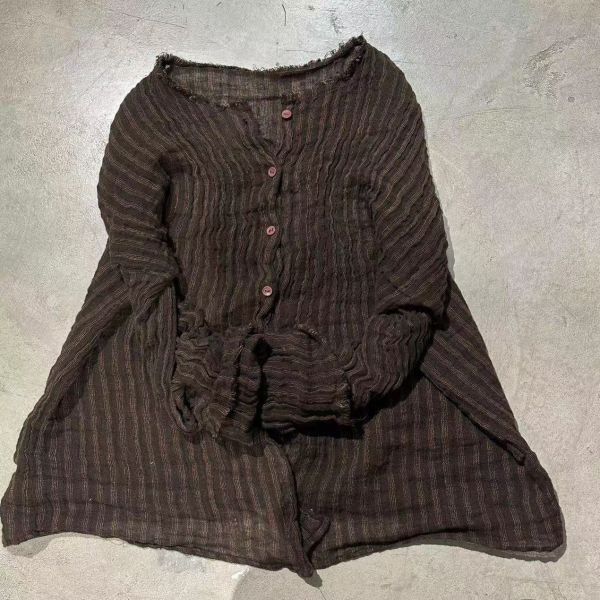 燕燕~亞麻~色織工藝條紋開襟衫襯衫 上衣 