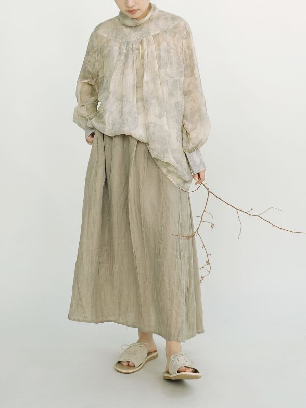 燕燕~棉麻商品 中國風素描印花苧麻立領襯衫 寬鬆浪漫上衣   ab2402301 