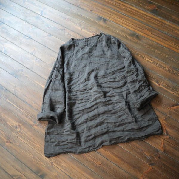 燕燕~棉麻商品~文藝復古苧麻襯衫休閒寬鬆疊穿百搭中長圓領襯衫 