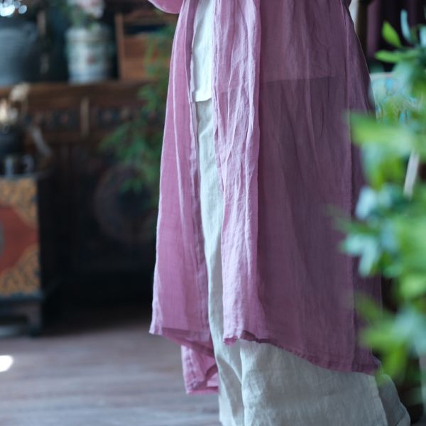 燕燕~純麻 寬鬆百搭手工繡花長外披長外套。ab219301 