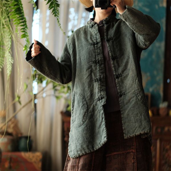 燕燕~秋冬新款 水洗純棉    中式立領盤扣文藝寬鬆棉衣外套. ab212301 