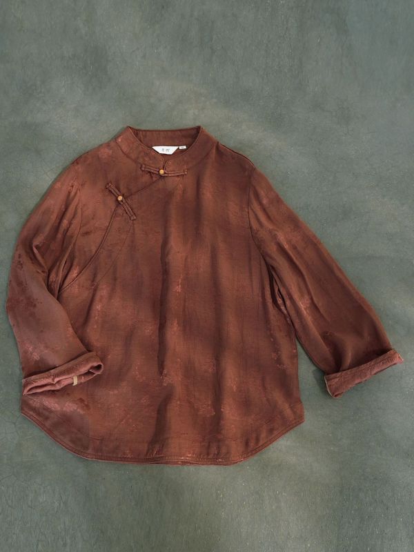燕燕~人絲提花~輕中式禪意文藝斜襟短衫茶服上衣 襯衫。 ab2417201 