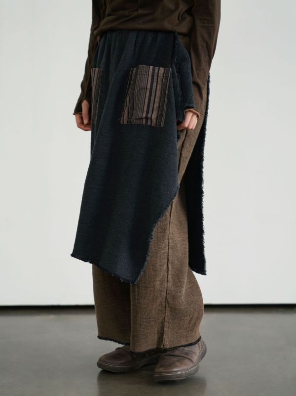 燕燕~秋冬款 復古色織棉麻個性不規則漁夫直筒褲 兩穿褲 ab2434701 