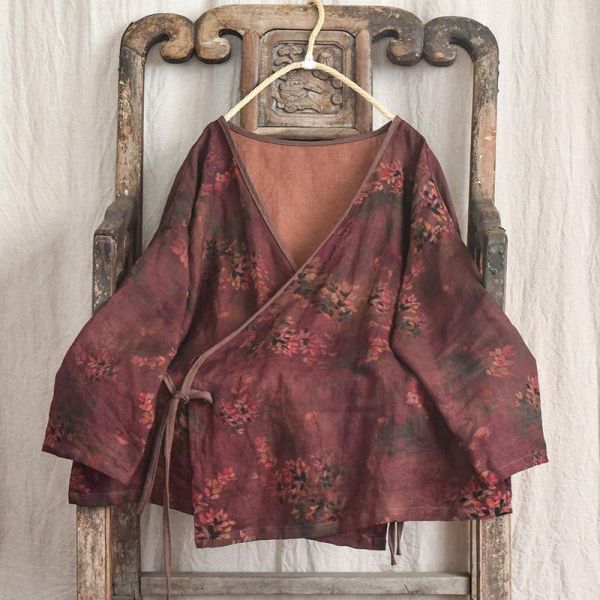 燕燕~四季款~印花工藝復古亞麻上衣 外套 