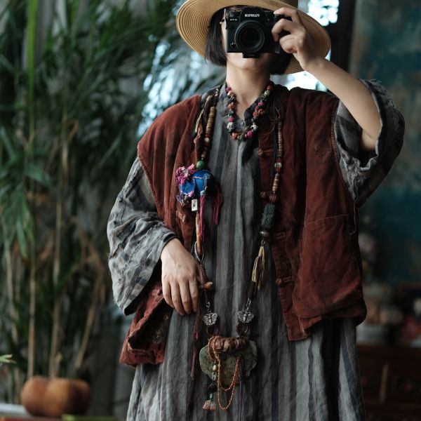 燕燕~復古文藝數位印花夾棉對襟棉背心 ab214401 