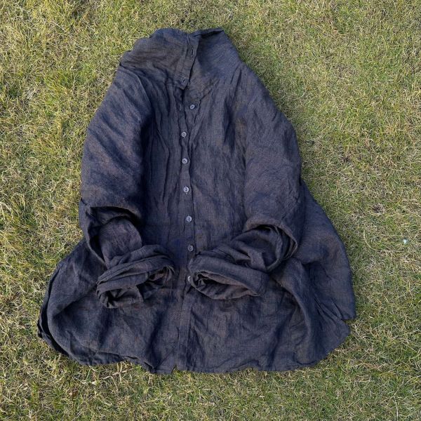 燕燕~秋冬新款 寬鬆加厚苧麻高領開襟衫 上衣 