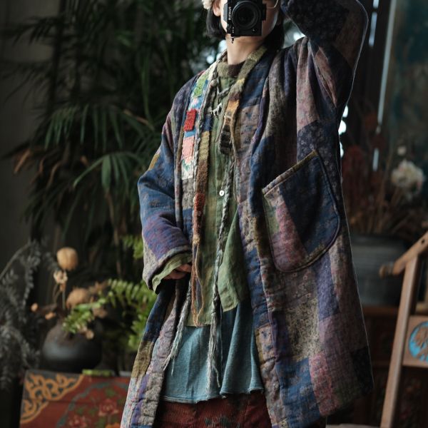 燕燕~設計文藝復古寬鬆夾棉棉衣外套袍子 ab193101 