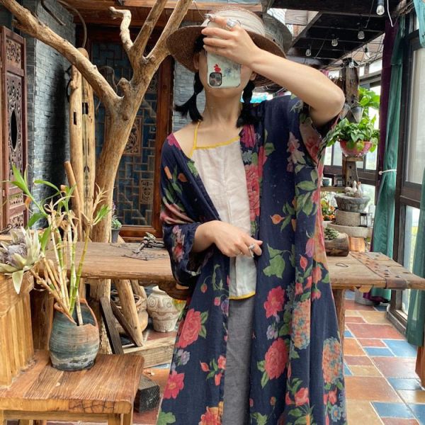 燕燕～雙層棉紗. 復古舊感 舒適寬鬆防曬衣大外披上衣 外套。ab195901 