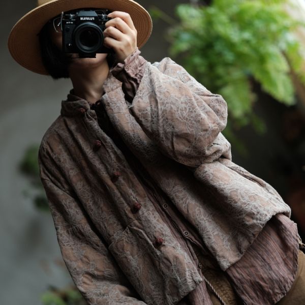 燕燕~棉麻商品~純亞麻。復古文藝仿香雲紗印花棉衣外套  ab191201 