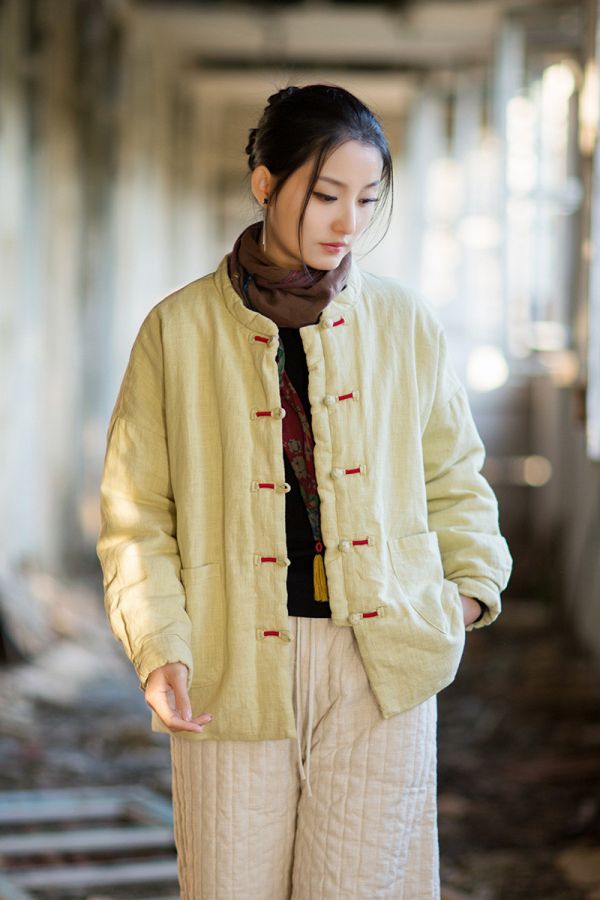 燕燕~冬季新款 苧麻夾棉絎縫棉襖棉服文藝個性保暖女款百搭棉衣外套 
