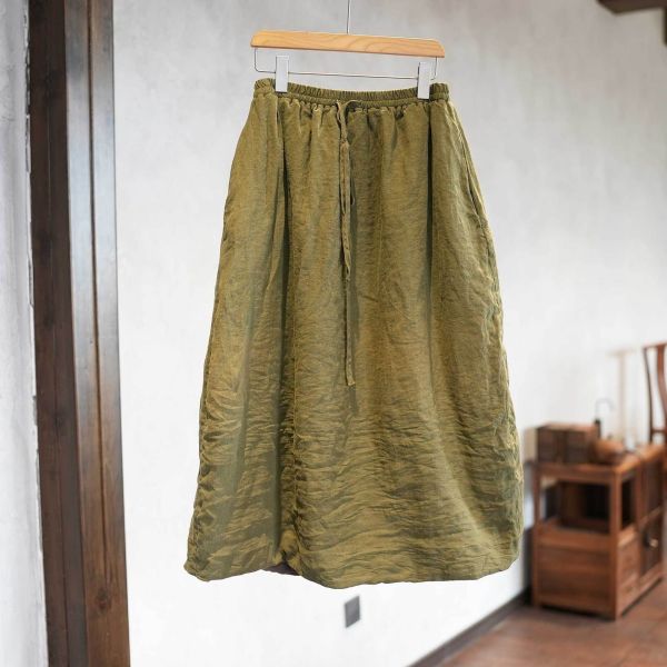 燕燕~秋冬款 砂洗亞麻百搭文藝氣質 寬鬆休閒保暖長裙 