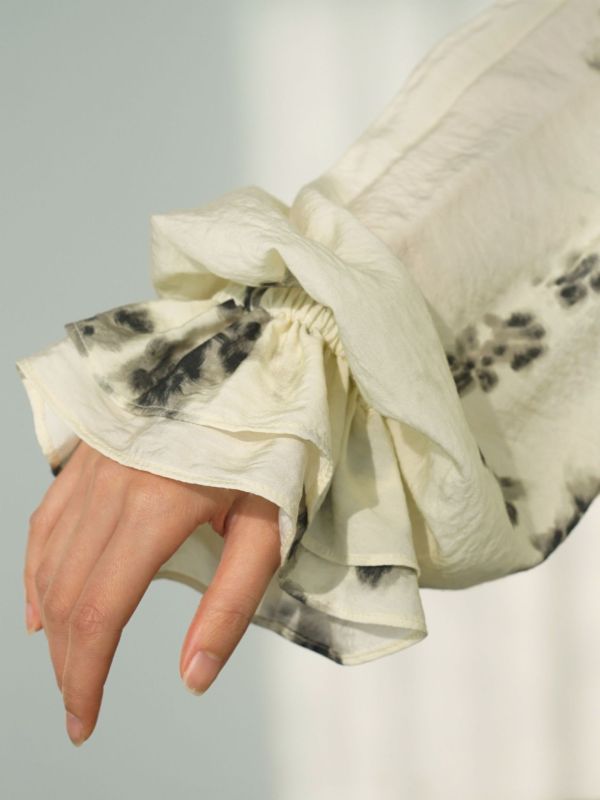 燕燕~天絲~中國風斜襟印花襯衫 復古雲肩寬鬆喇叭袖上衣    ab2420601 