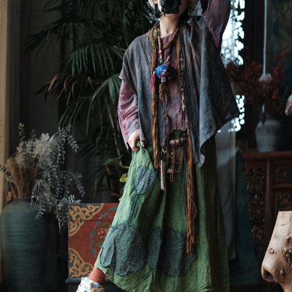 燕燕~復古文藝麻料百搭背心小衫 (可搭成一套） 