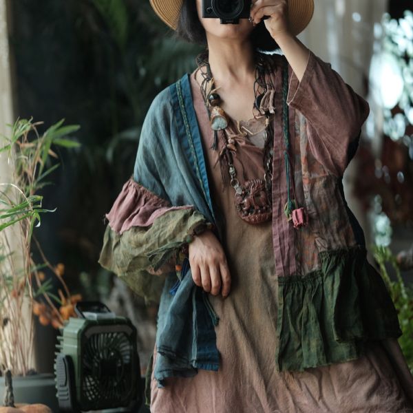 燕燕~復古文藝苧麻不對襯坎肩外披小衫 外套 ab223801 