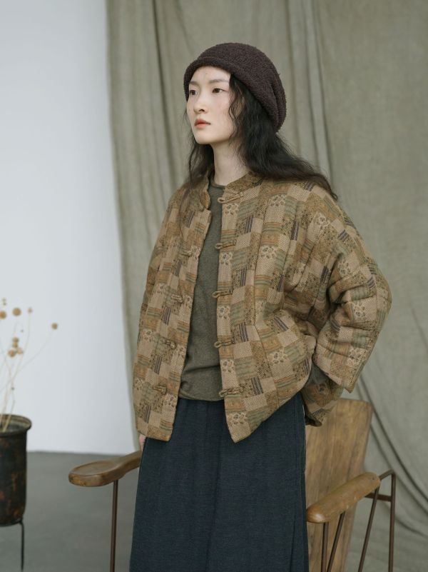 燕燕~秋冬款 復古拼色盤扣保暖寬鬆棉衣中式加厚懷舊外套棉襖外套 ab2439601 