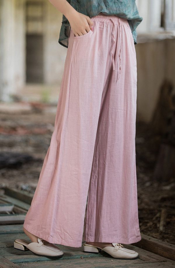 燕燕~秋冬新款 輕復古亞麻禪意女式長褲 民俗風寬褲 