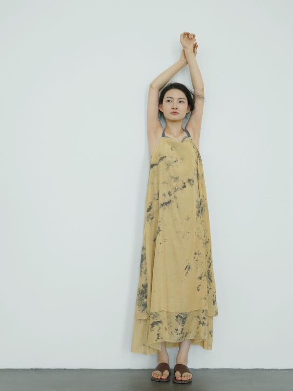 燕燕~絲綿  復古高品質潑墨印花 吊帶長裙 洋裝 連身裙   ab2420801 