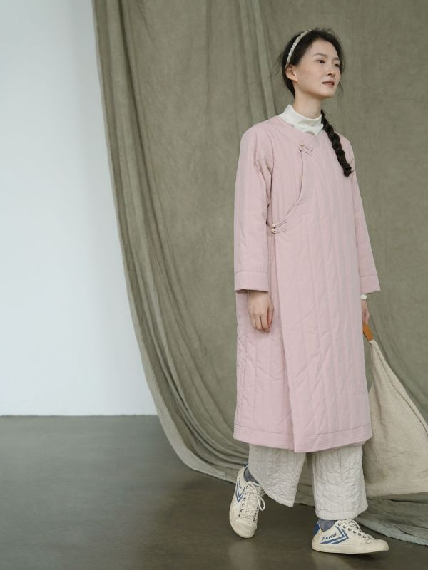 燕燕~棉麻商品~輕中式清冷壓條夾棉斜襟厚旗袍洋裝 連身裙  ab2237201 