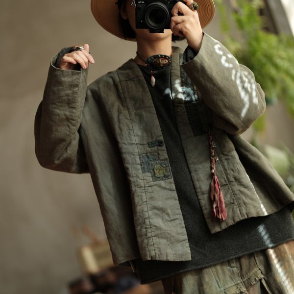 燕燕~棉麻商品~復古文藝麻料炒色小棉衣外套  ab192201 