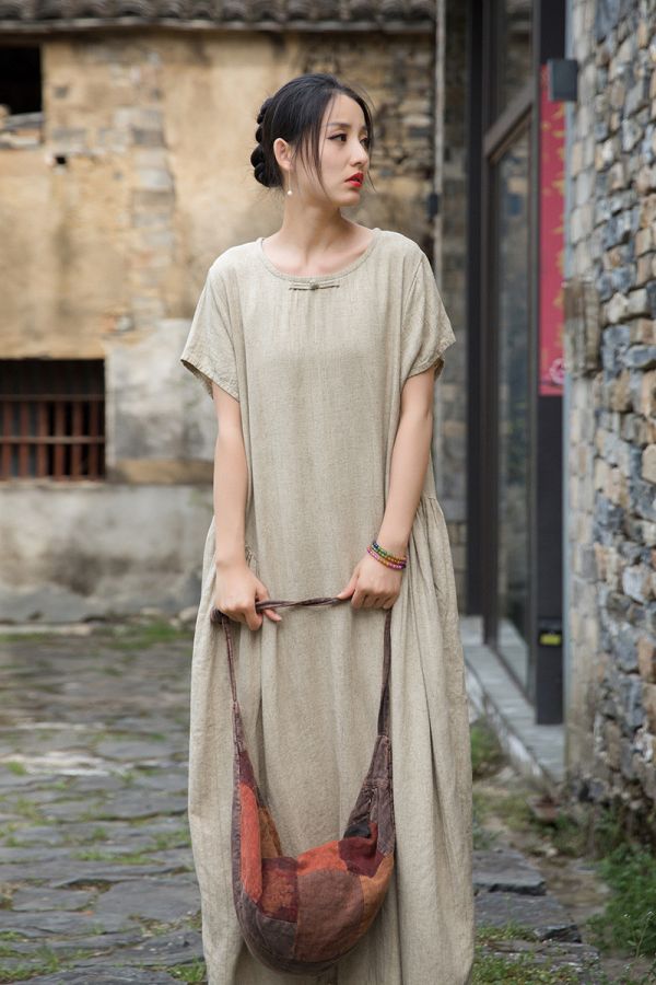 燕燕 夏款 亞麻紮染炒色文藝無袖長裙 洋裝 背心裙 