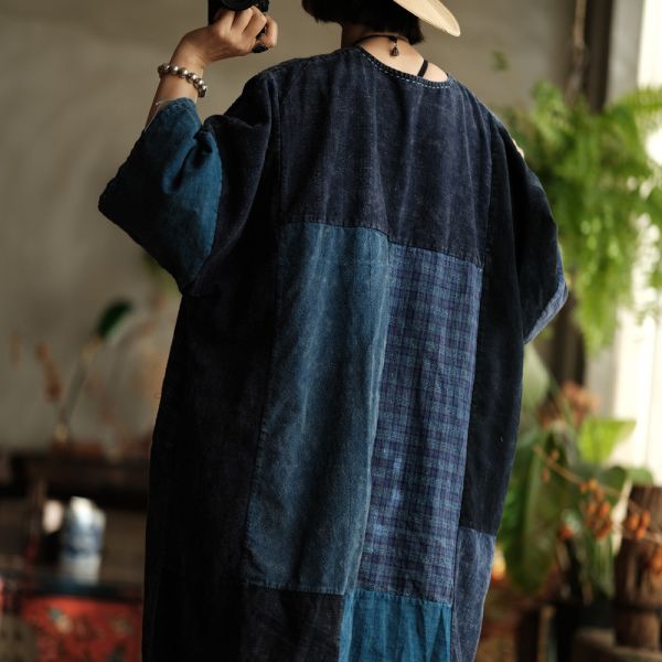 燕燕~復古文藝老古布拼接大袍洋裝 連身裙     ab221801 (此件商品不接受退換貨） 