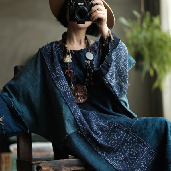 燕燕~(寬鬆版型）~復古文藝老古布拼接洋裝禪意袍子 連身裙。ab224301 (此件商品不退換） 