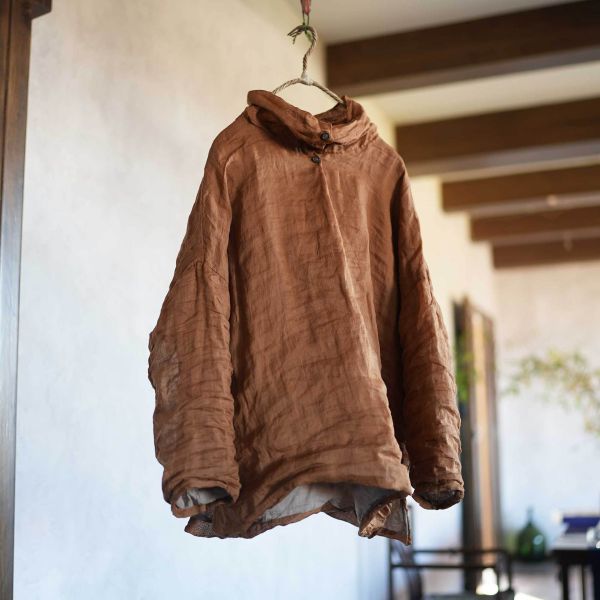 燕燕～雙層苧麻堆堆領上衣 文藝寬鬆上衣長袖襯衫 