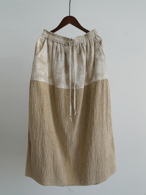 燕燕~秋冬款 燈芯絨提花拼接繭型直筒長裙 aB2534801 