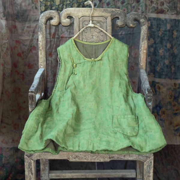 燕燕 數位印花苧麻寬鬆夾棉盤扣背心 