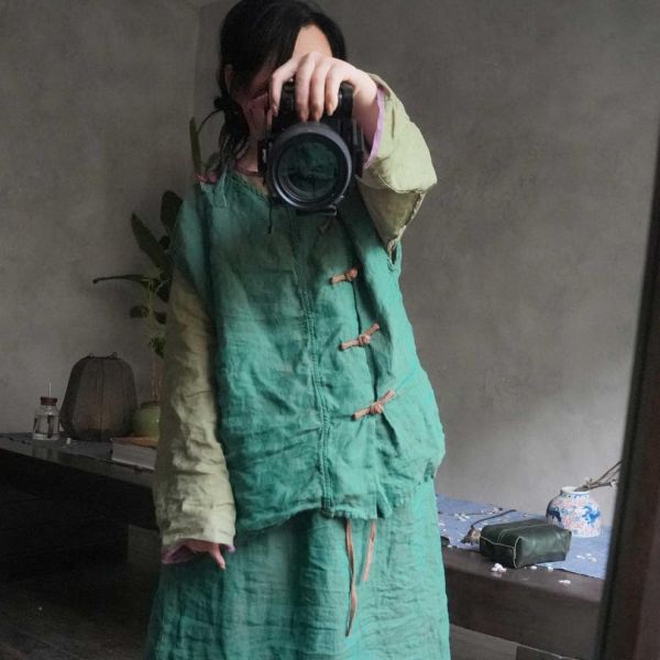 燕燕~高品質色織亞麻亞麻寬鬆休閒無袖背心 可加購長裙配一整套 