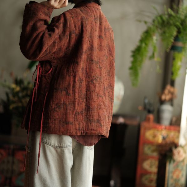 燕燕~棉麻商品~改良立領盤扣繫帶復古文藝懷舊寬鬆棉衣上衣   ab161201 
