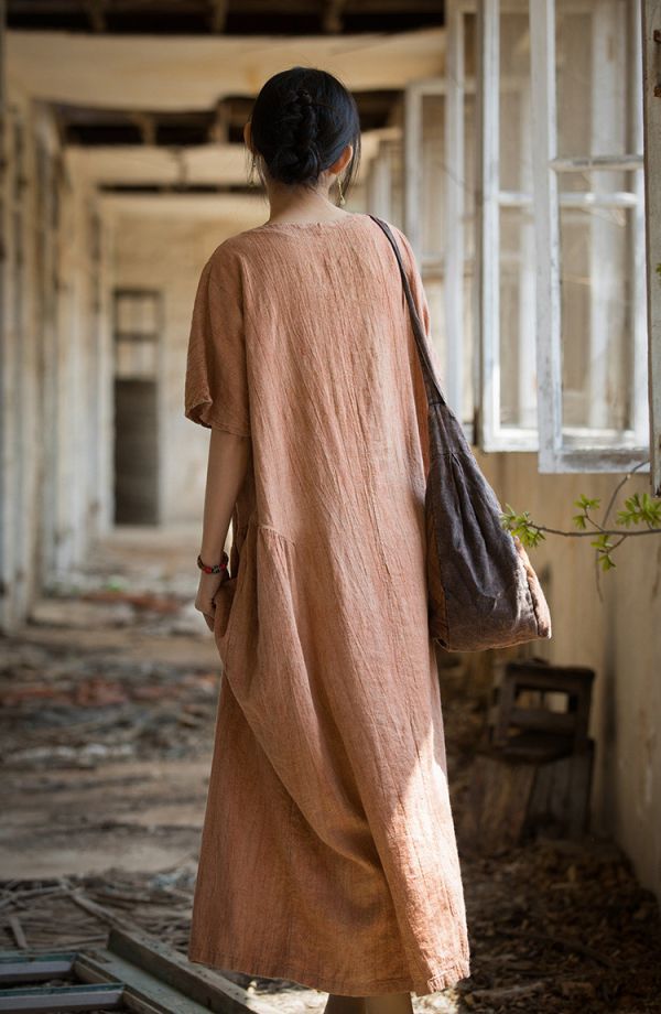 燕燕~亞麻~夏季棉薄款   紮染文藝長裙 洋裝 連身裙 