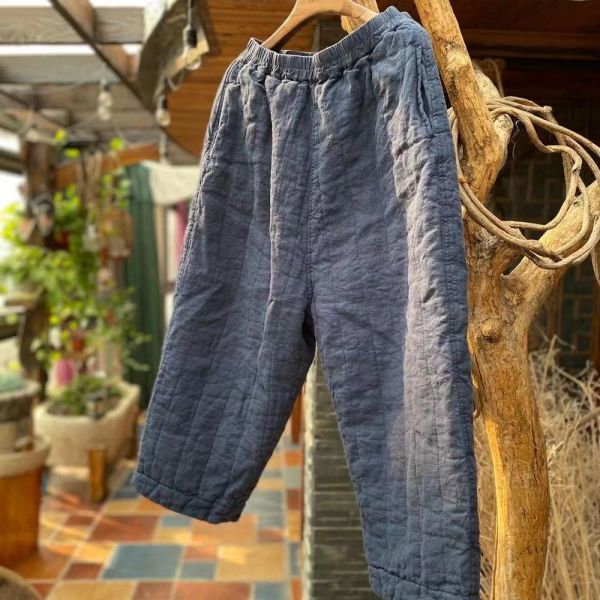 燕燕~棉麻商品~純亞麻  水洗衍線復古文藝棉褲長褲.  ab180701 