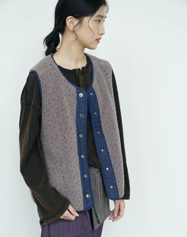 燕燕~秋冬款 提花仿羊羔絨加厚棉衣新中式懷舊兩穿寬鬆保暖背心 外套 ab2532401 