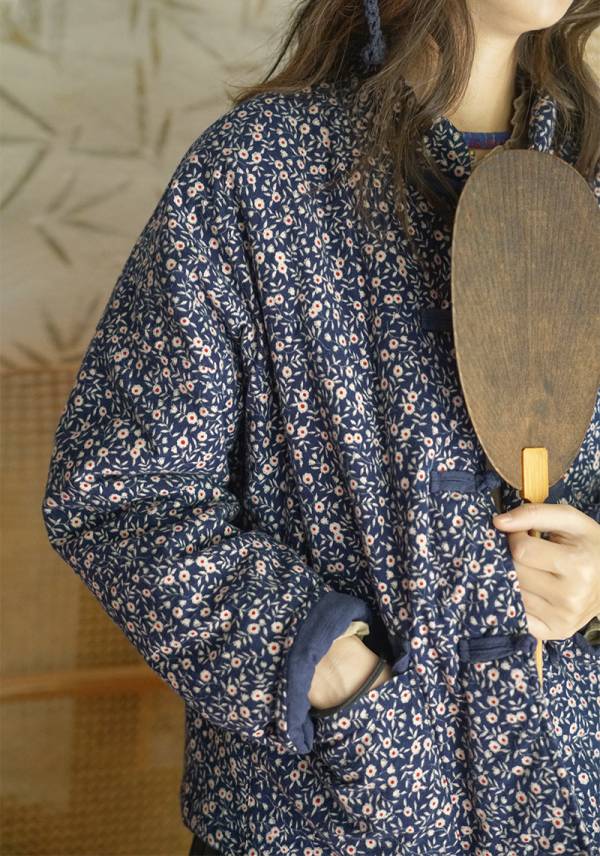 燕燕~棉麻商品~磨毛碎花款式 立領寬鬆保暖開襟加厚棉衣外套  ab2130801 