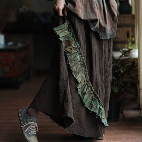 燕燕~高端棉麻～設計復古文藝花邊長裙    ab236001 