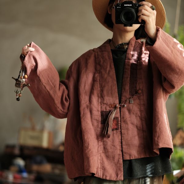 燕燕~棉麻商品~復古文藝麻料炒色小棉衣外套  ab192201 