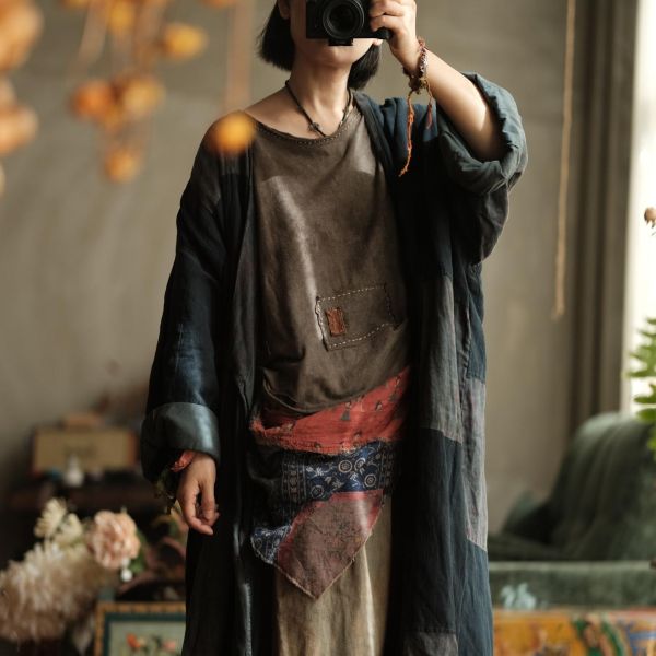 燕燕~復古文藝拼色布三角巾圍巾頭巾  abW07501 