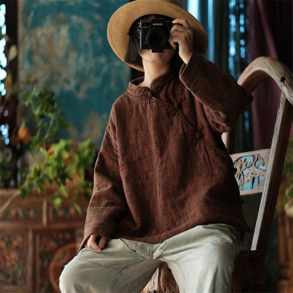 燕燕~秋冬新款 純棉印花中式改良側開襟棉衣上衣 外套  ab213301 
