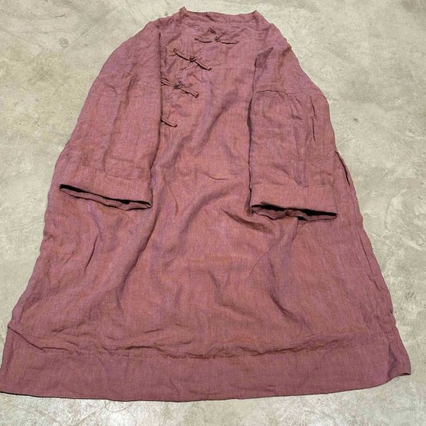 燕燕 色織雙層偏襟復古中式盤扣長袍上衣 洋裝 連身裙 