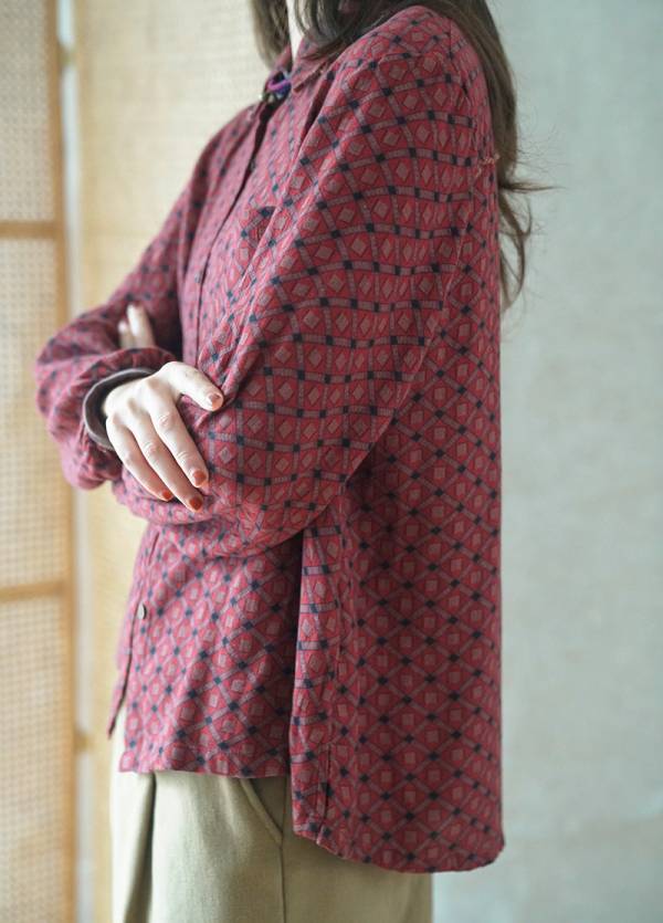 燕燕~棉麻商品~復古香雲紗材質  數碼印花百搭襯衫 文藝休閒寬鬆顯瘦長袖襯衫 上衣 ab2131801 